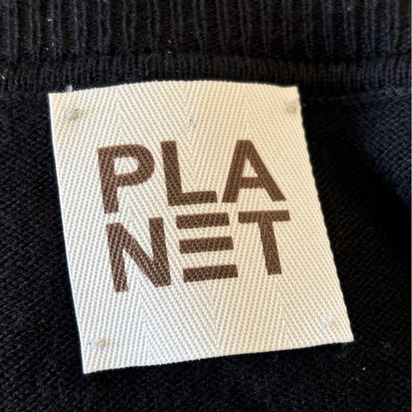 Planet Black Oversized Crewneck Rib Hem Short Sleeve Pocketed Boxy Sweater - Picture 6 of 13